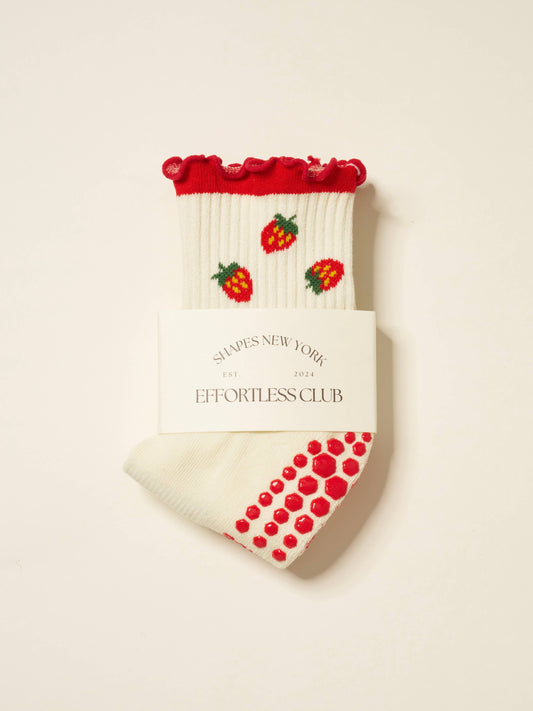 Strawberry Ruffle Grip Sock, Pilates Socks