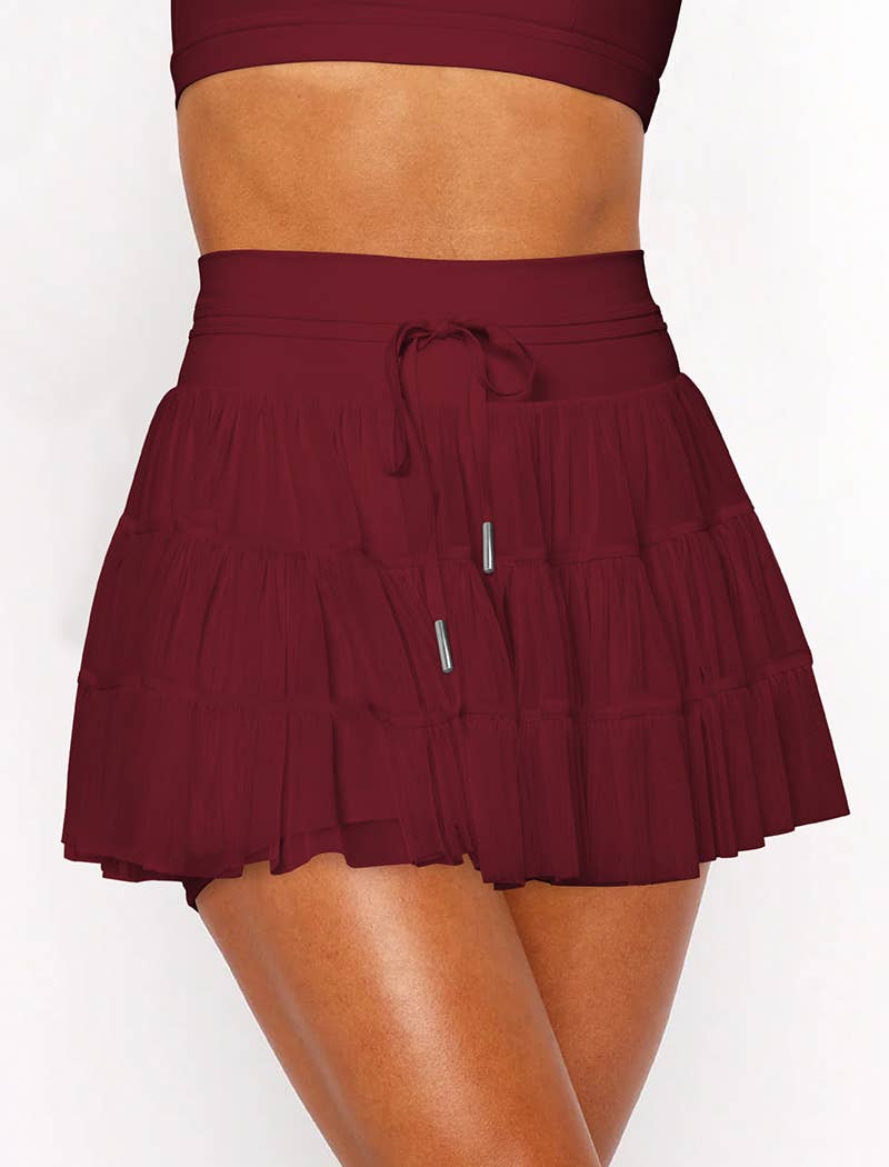 Drawstring Waist Ruffle Tennis Skirt
