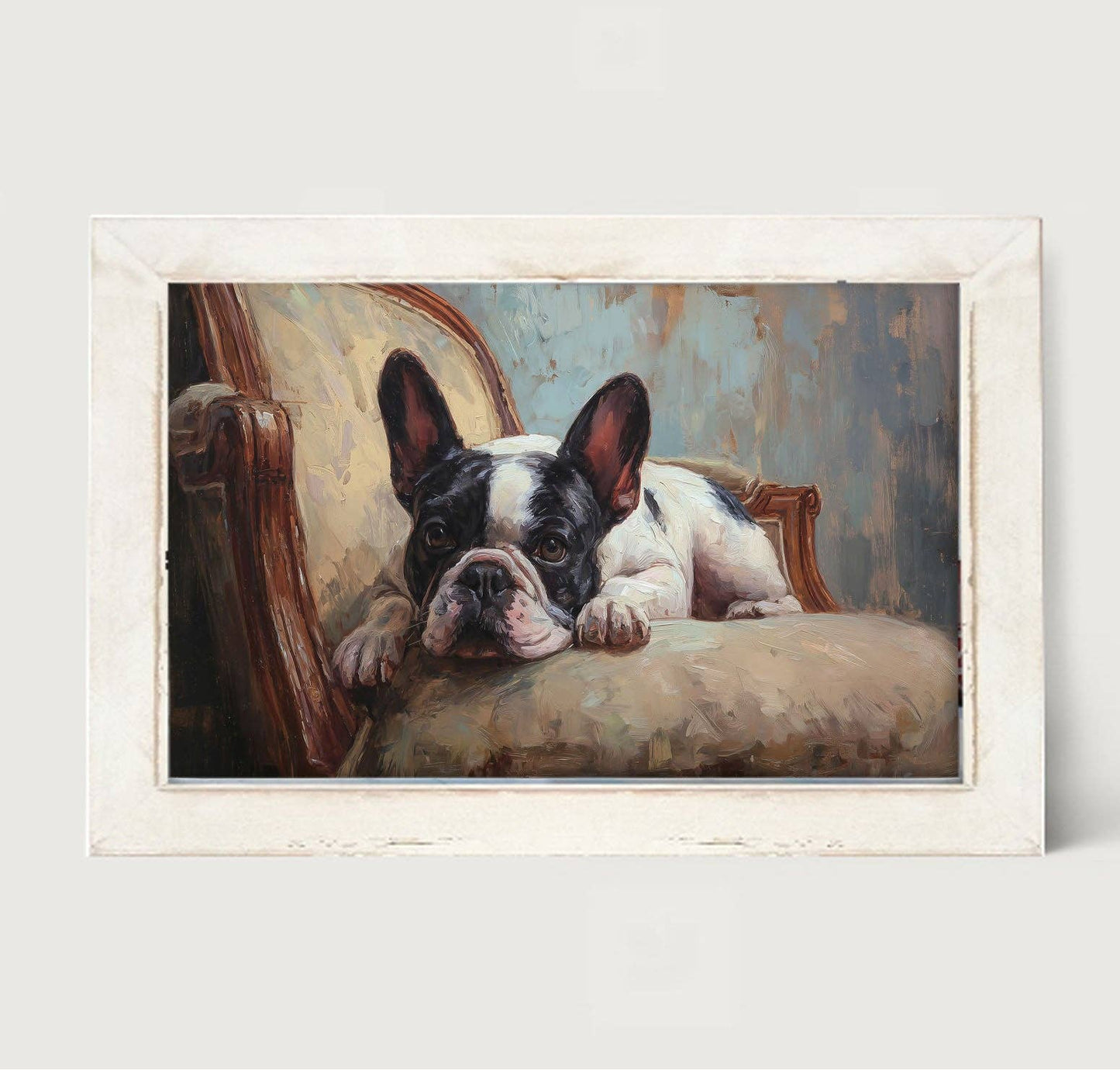 Armchair with Black and White French Bulldog - Horizontal Frame