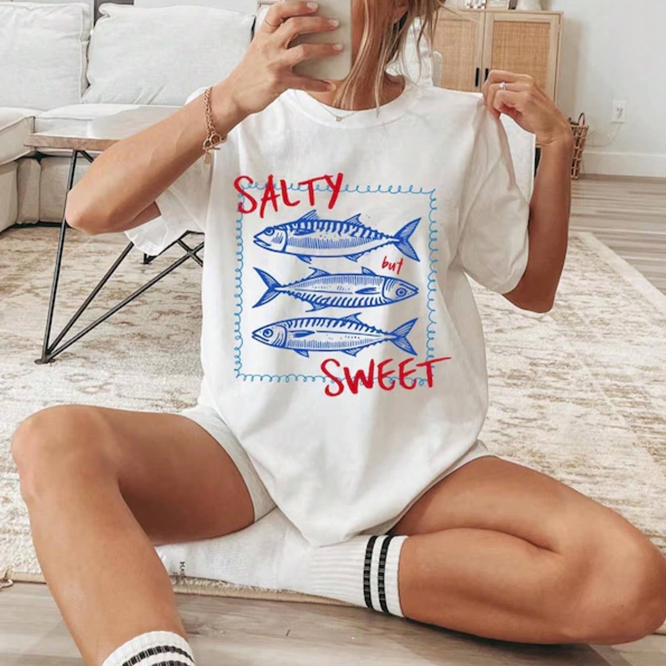 Salty Sardine Stamp Printed Short-Sleeve T-Shirt