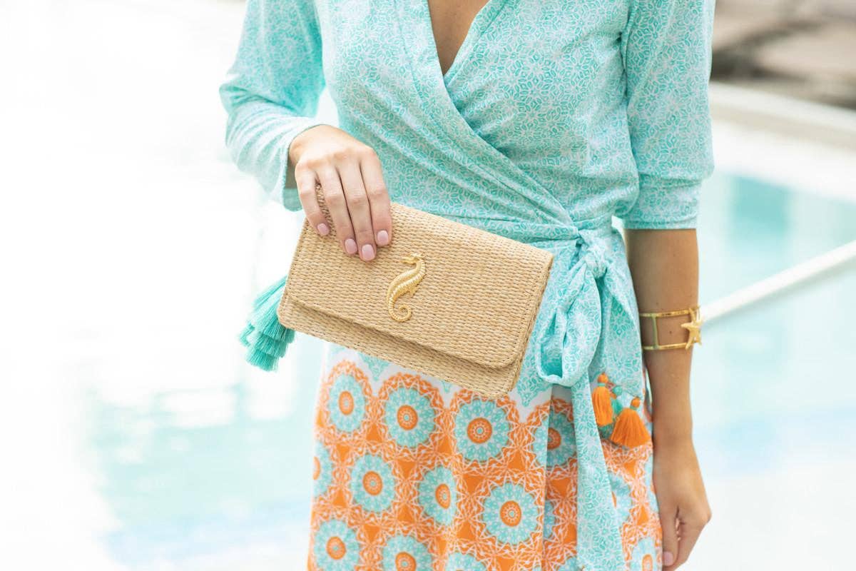 Ruby Straw Clutch- Gold Charm