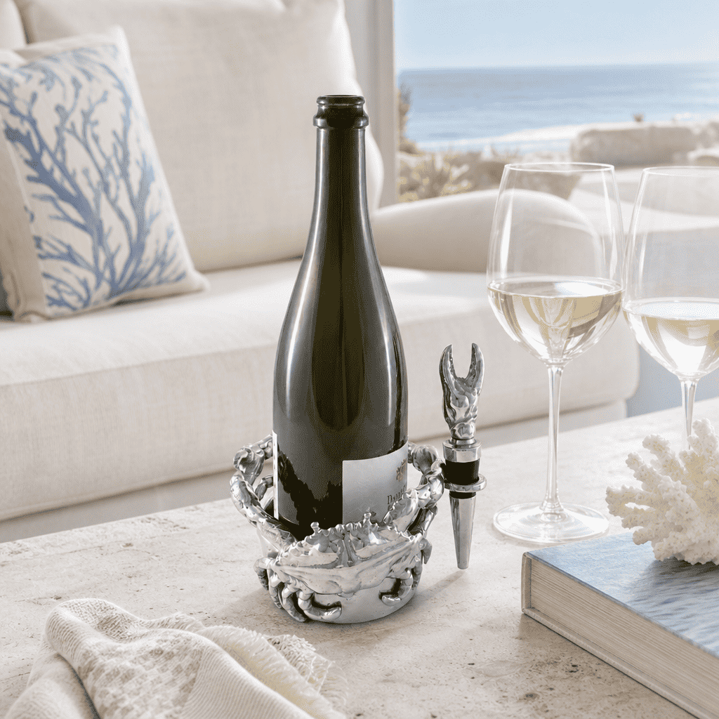 Crab Wine Caddy and Stopper Set