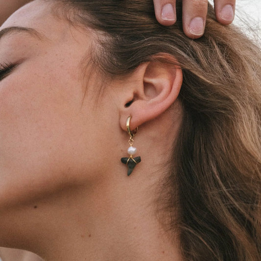 Pearl Shark Tooth Baby Hoop Earrings