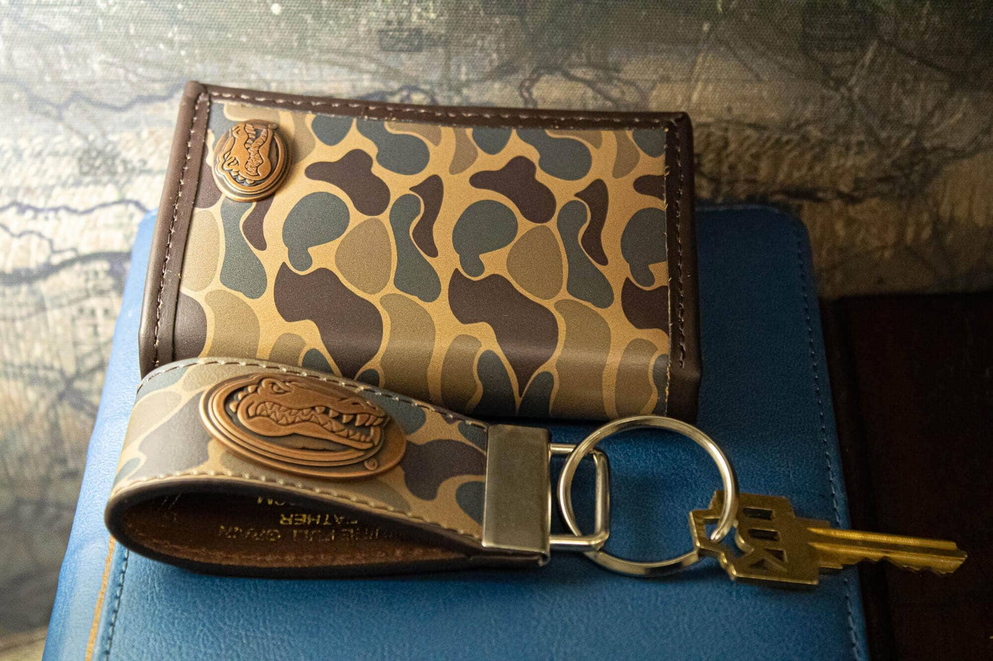 Florida Gators Old School Camo Leather Loop Keychain.