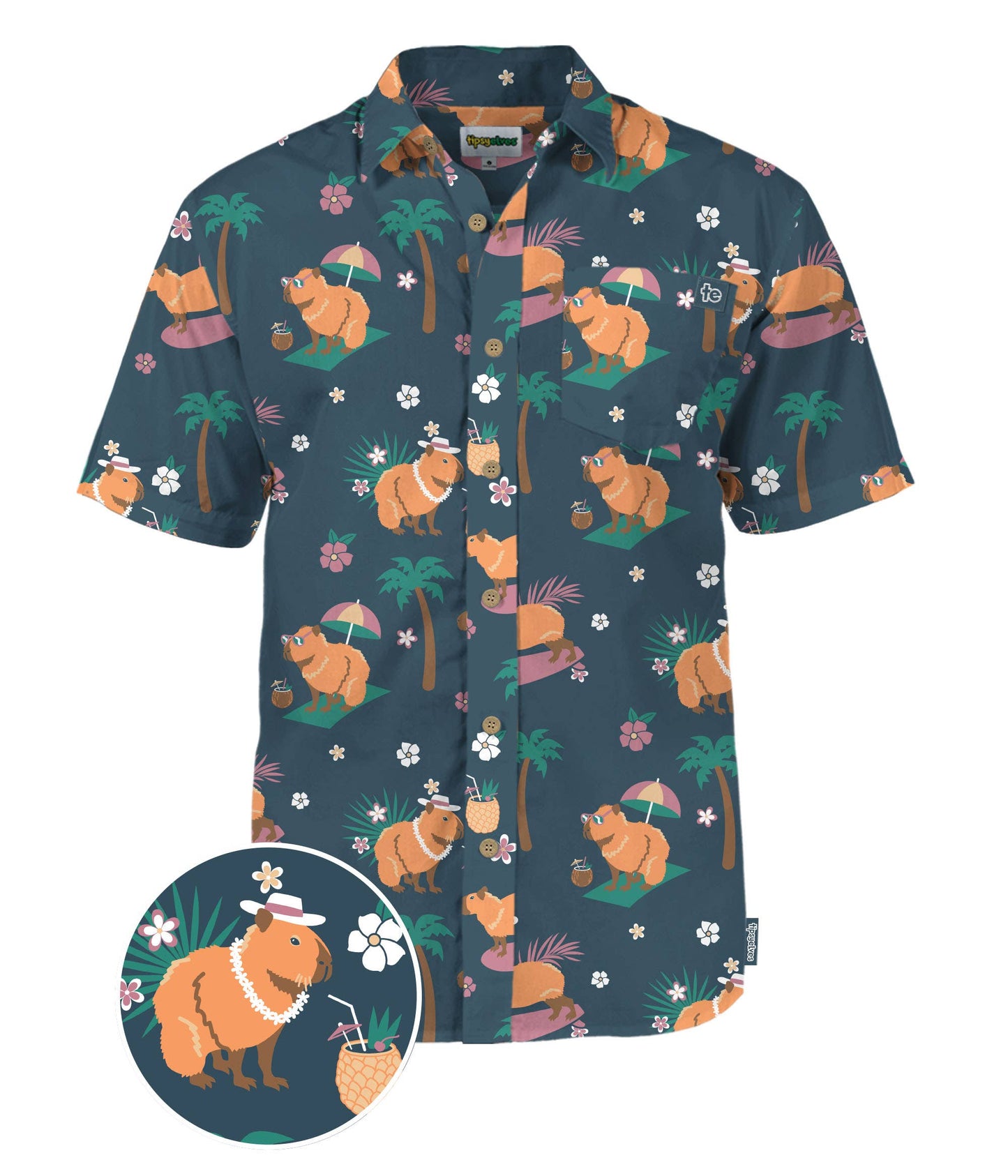 Bahama Capybara Men's Hawaiian Shirt - Fun Button Down