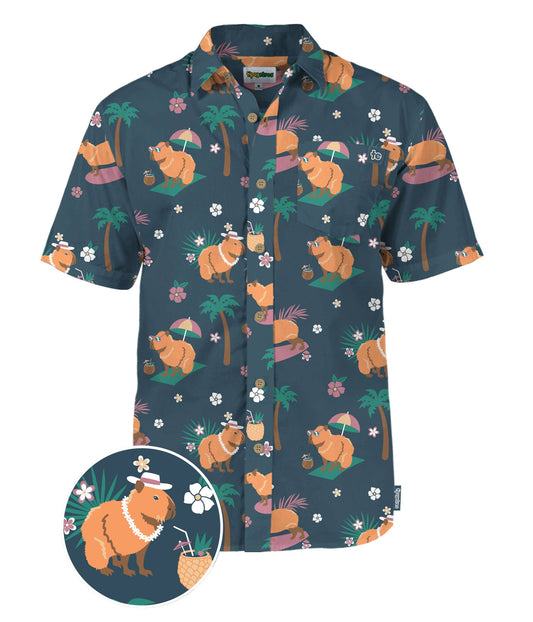 Bahama Capybara Men's Hawaiian Shirt - Fun Button Down