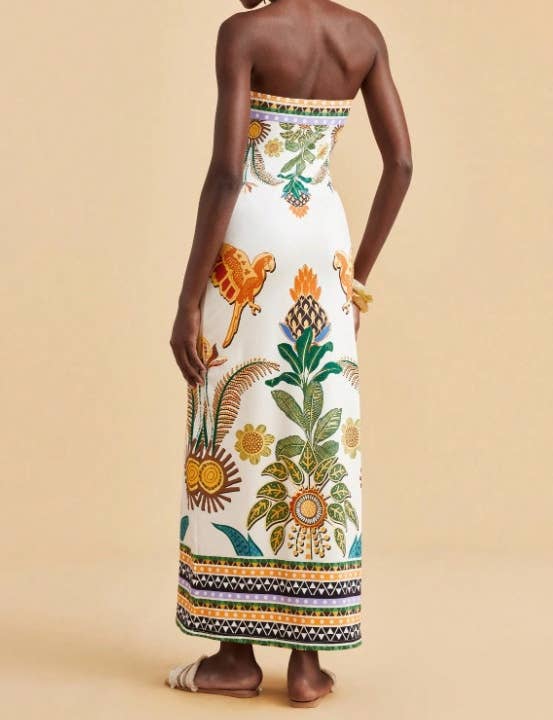 Tropical Floral Print Strapless Maxi Dress Tube Dress