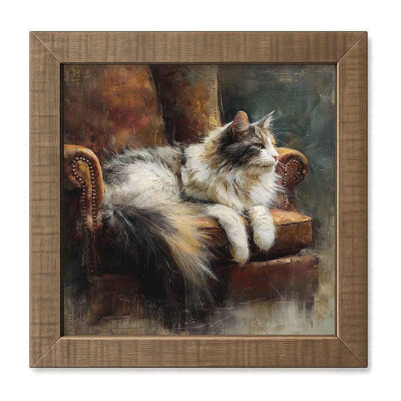 Armchair with Long Haired Cat - Square Frame