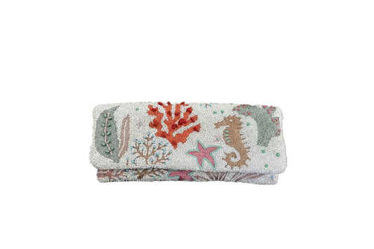 Sea Life Beaded Fold Over Clutch Bag