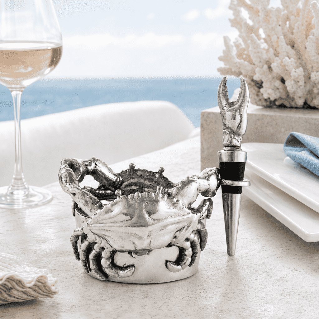 Crab Wine Caddy and Stopper Set