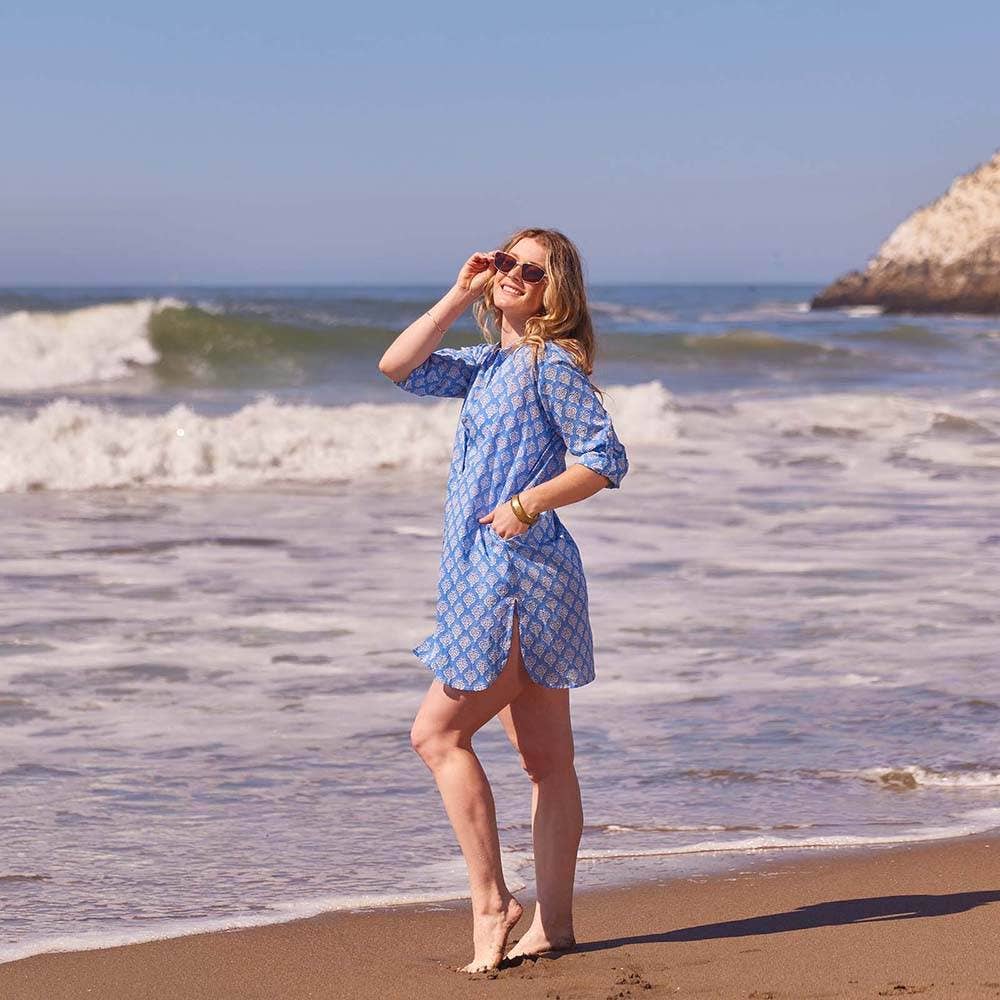 Fifer Blue Cotton Button Down Beach Tunic