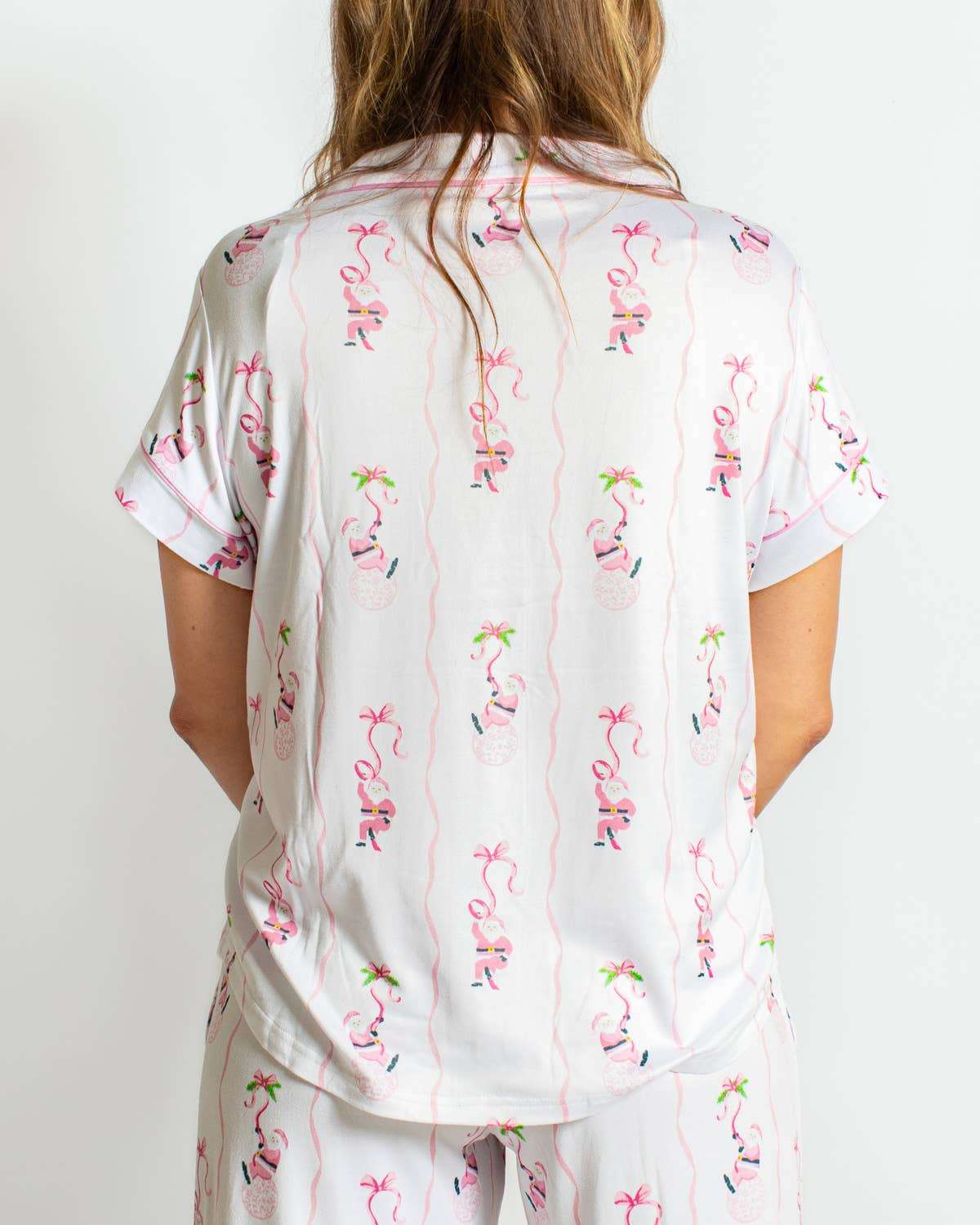 Wrapped In Ribbons Short Sleeve Button Up Sleep Shirt