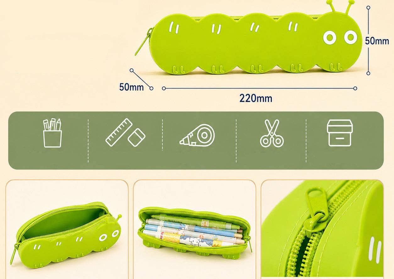 Silicone Caterpillar Pencil Case Cute School Supply