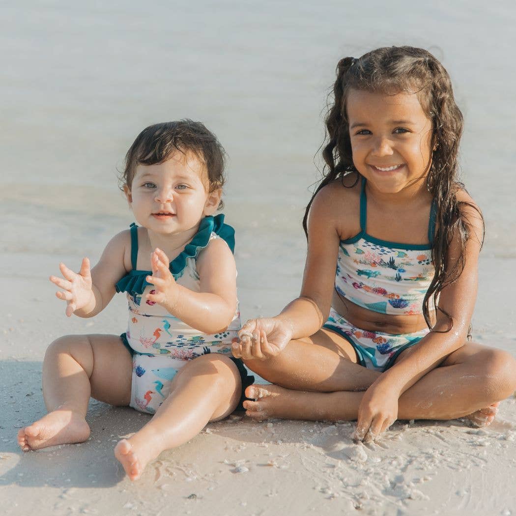 Coral Reef Ruffle Leg One Piece Girls Swimsuit