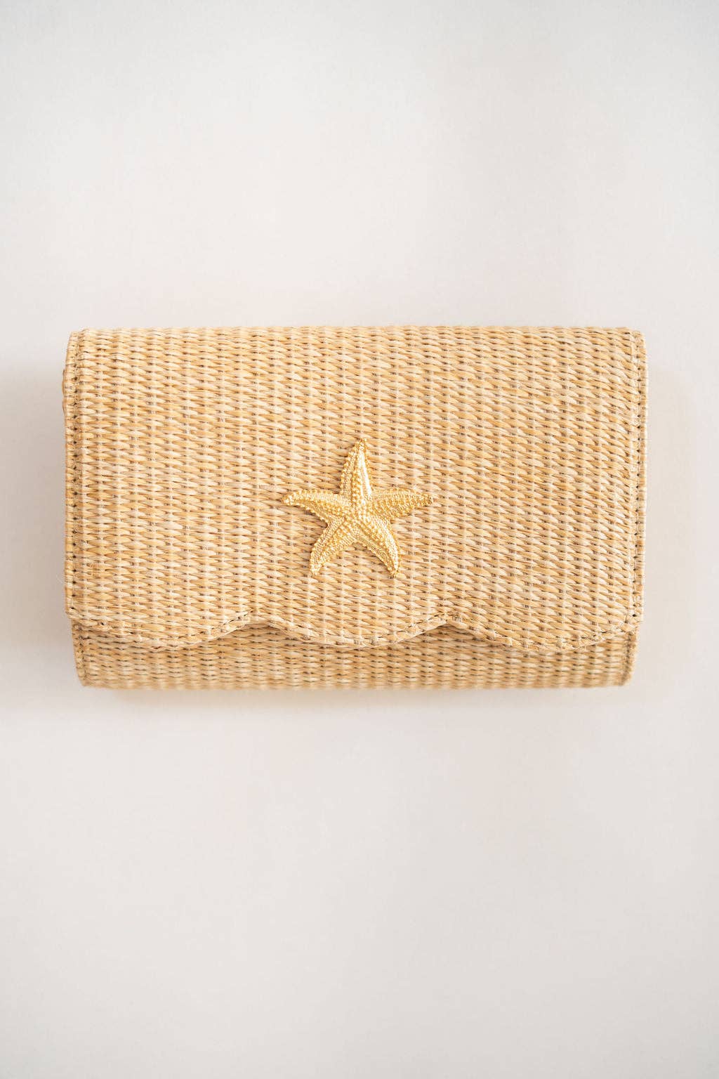 Scalloped Ruby Straw Clutch- Gold Charm - WS