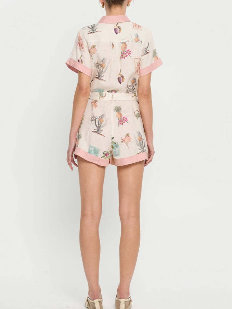 Vacay Elegant Fruit & Floral Belted Romper