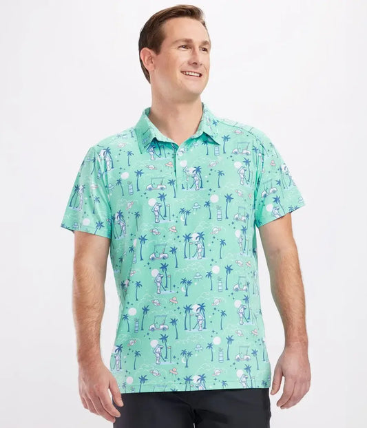 Zero Gravity Men's Golf Polo - Funny Space Print Golf Shirt