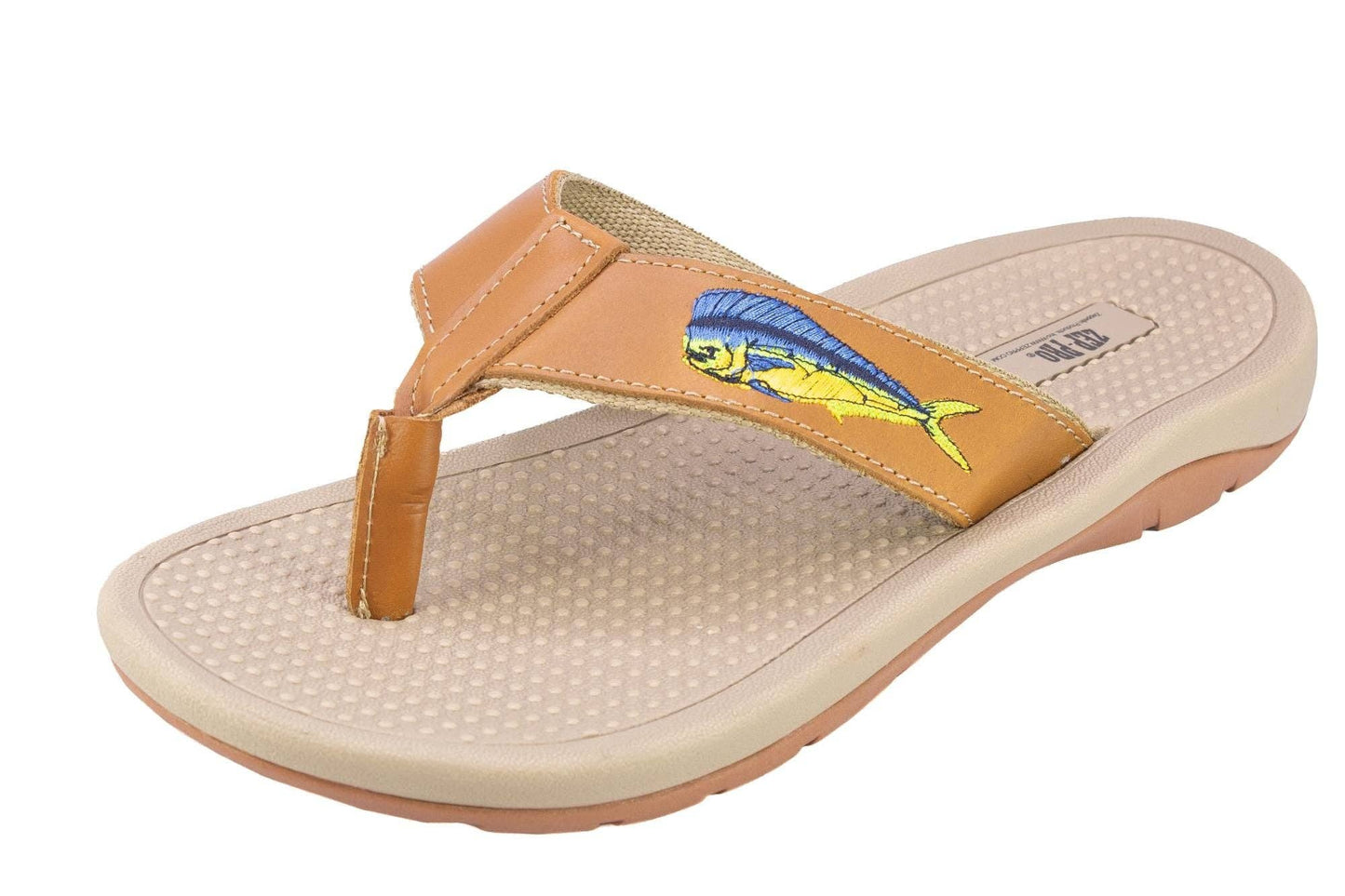 Mahi Dolphin Men's Fishing Tan Leather Embroidered Fishing Sandal