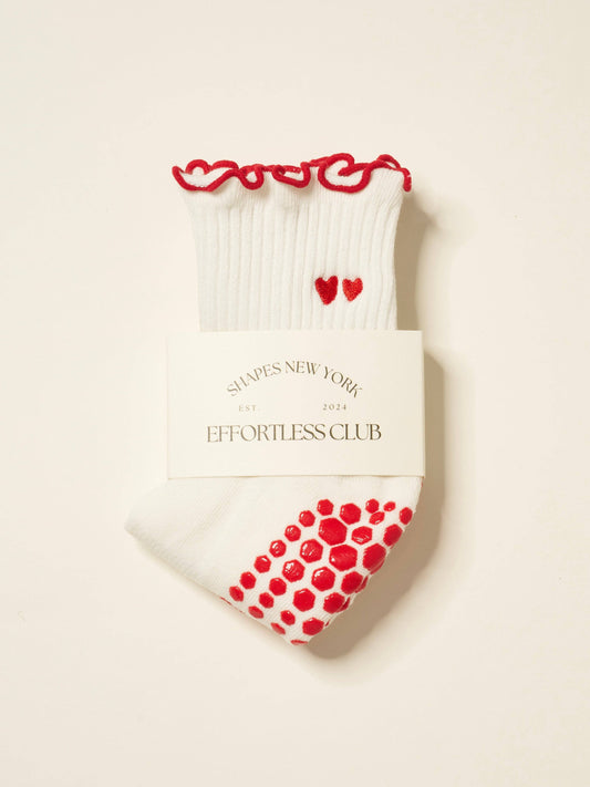 Embroidery Heart Duo Ruffle Grip Sock- Pilates Socks