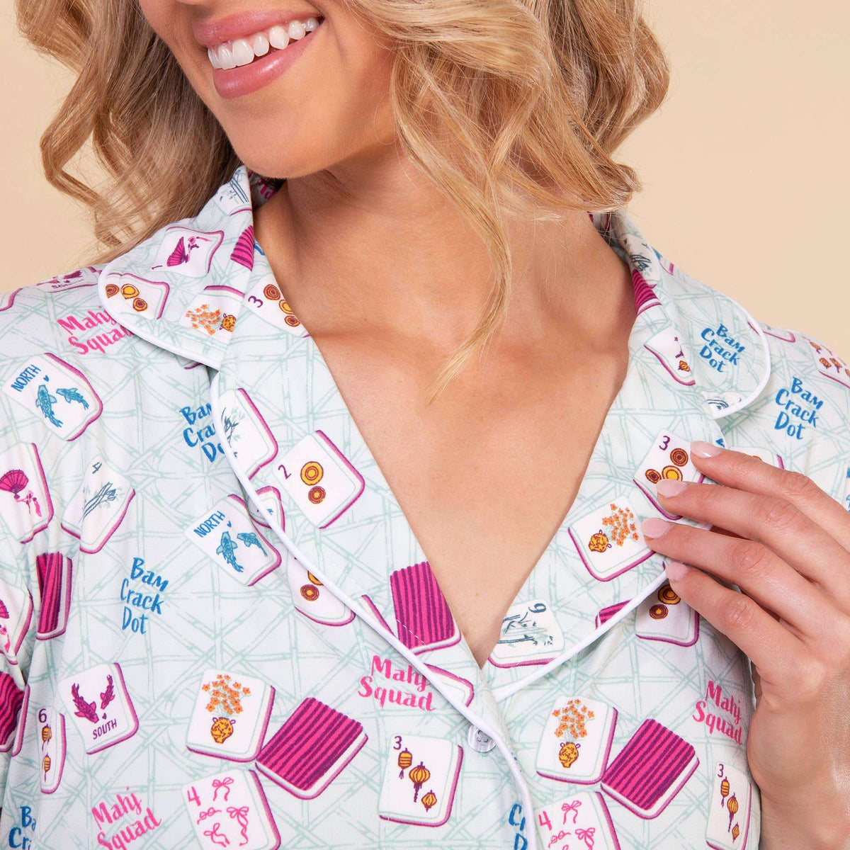 Mahj Squad Pajama Top | Soft Teal Mahjong PJs for Women