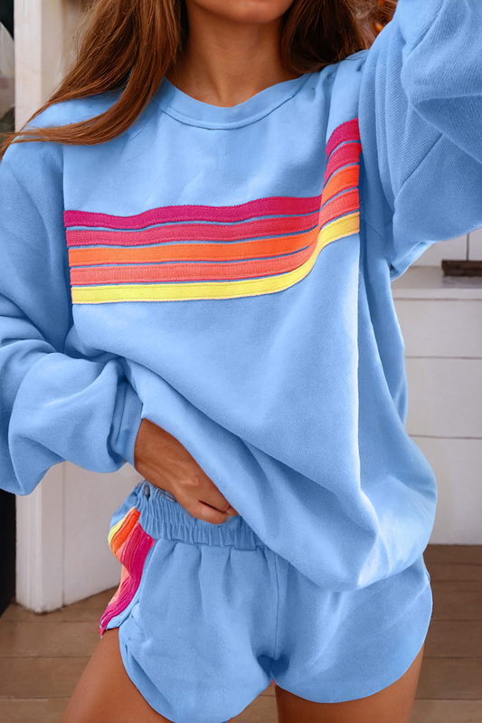 Color Contrast Trim Long Sleeve Top and Shorts (sold separately)