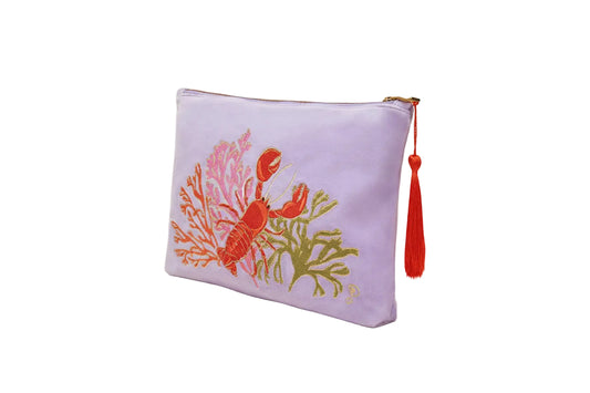 Lobster Buddies Velvet Embroidered Zip Pouch