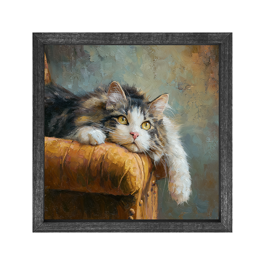 Armchair with Lounging Cat - Square Box Frame