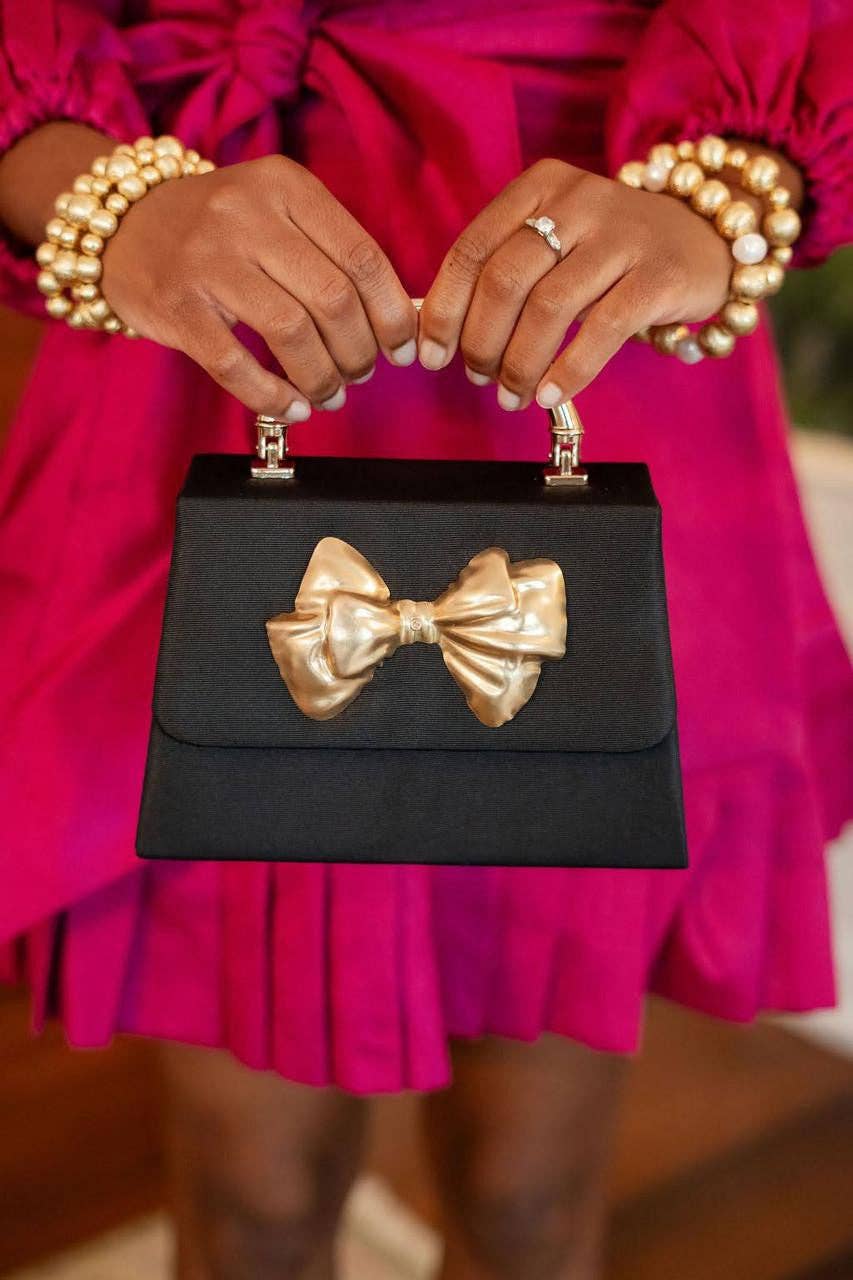 Black Faille Lulu with Gold Handle Handbag - Gold Charms- WS