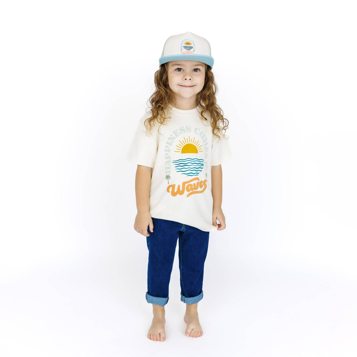 Happiness Comes In Waves Snapback Hat