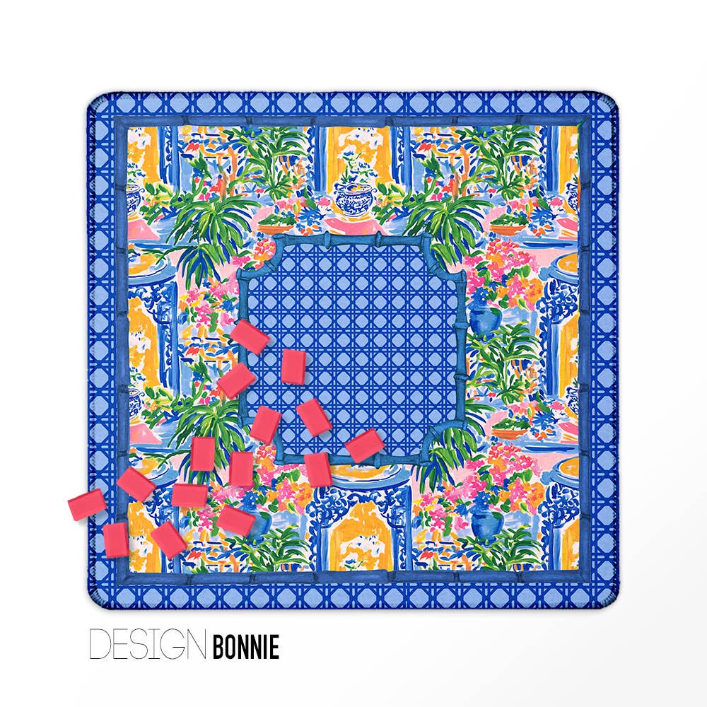 Mahjong Mat, Neoprene, Preppy,Chinoiserie, Boutique Monogram