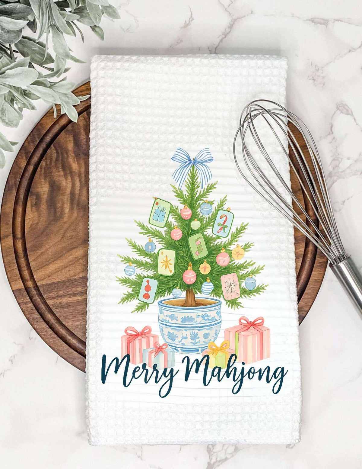 Merry Mahjong Waffle Tea Towel