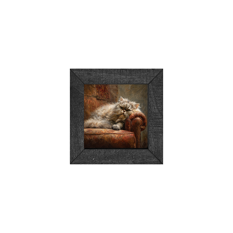 Armchair with Lounging Persian Cat - Square Box Frame