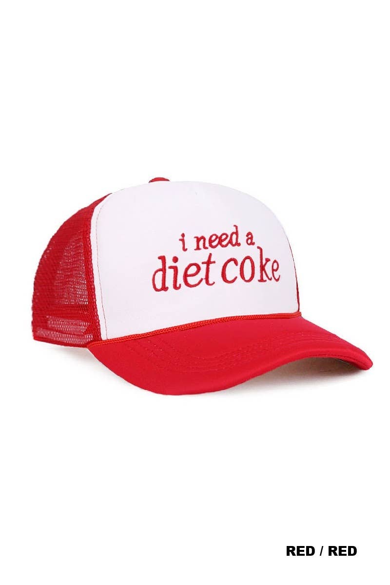 I Need A Diet Coke Two Tone Lettering Trucker Hat Cotton Cap