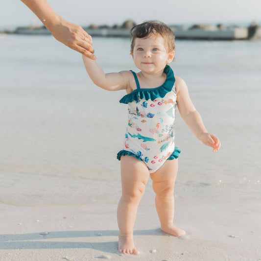 Coral Reef Ruffle Leg One Piece Girls Swimsuit