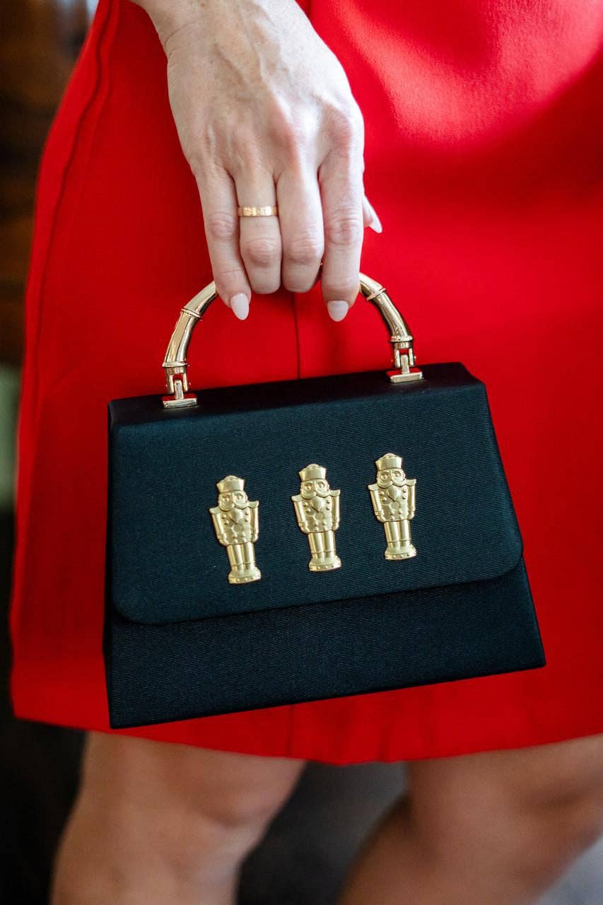 Black Faille Lulu with Gold Handle Handbag - Gold Charms- WS