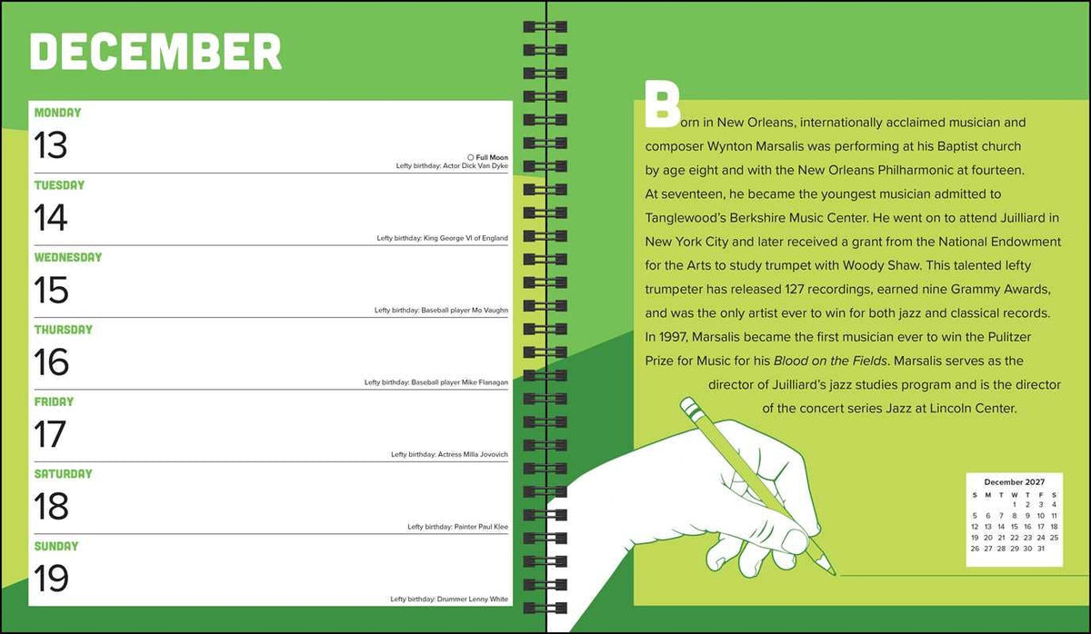 Left-Hander's 2027 Weekly Planner Calendar by Cary Koegle
