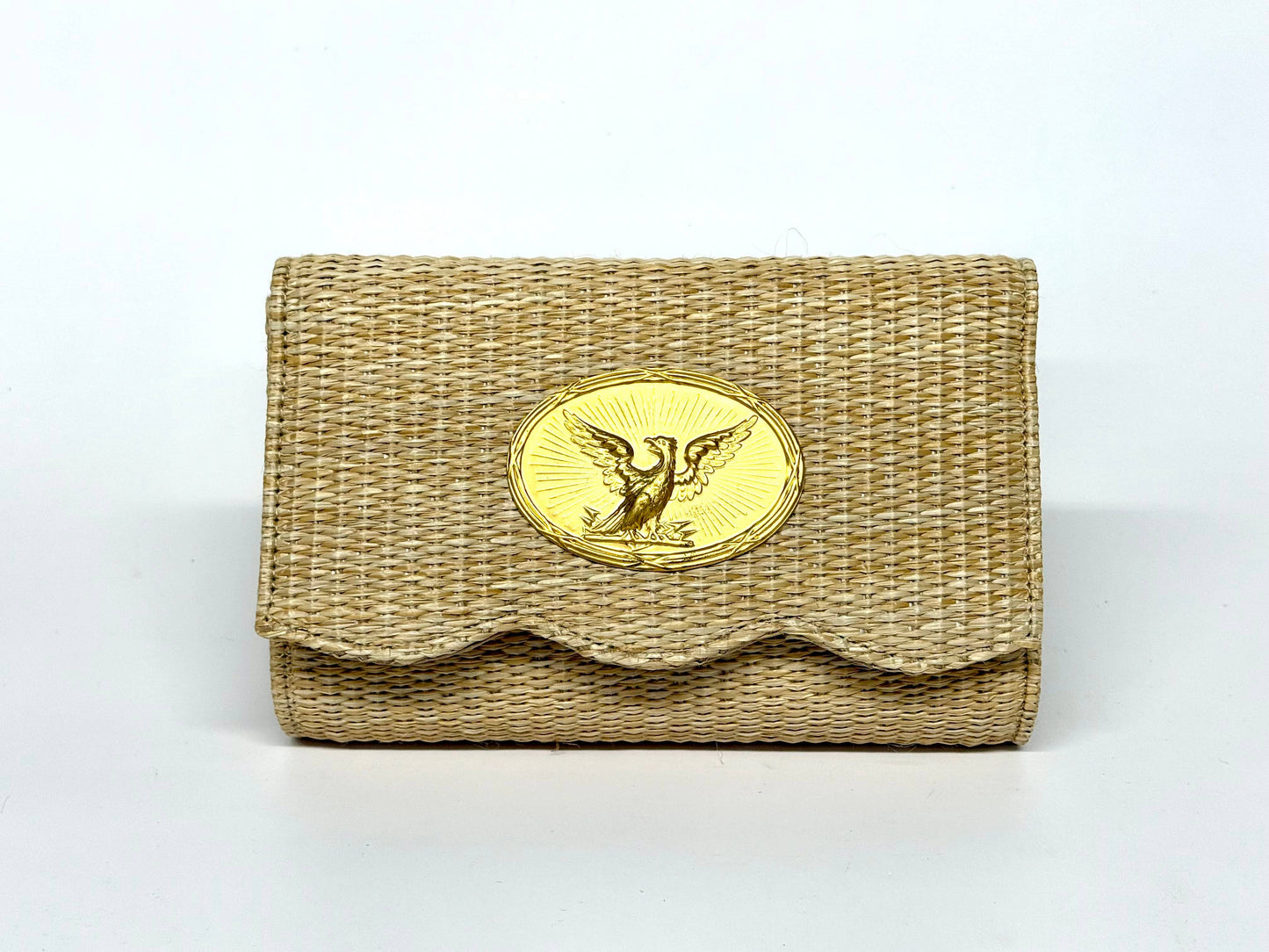 Scalloped Ruby Straw Clutch- Gold Charm - WS