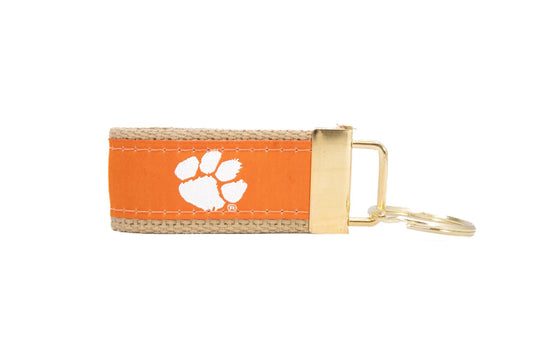 Clemson Tigers Collegiate Woven Ribbon Key Chain. Clemson University Key Fob. Clemson Tigers  Gift. Brass Clasp and O-Ring.