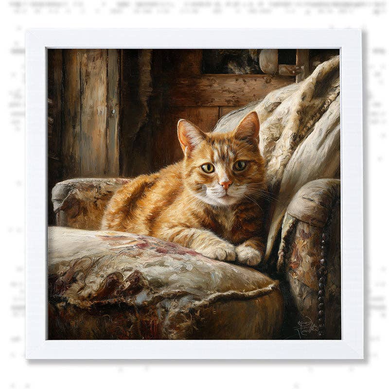 Armchair with Orange Tabby Cat - Square Frame