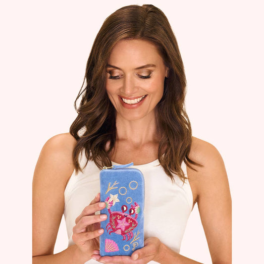 Seafaring Crab Cornflower Velvet Sunglasses Pouch