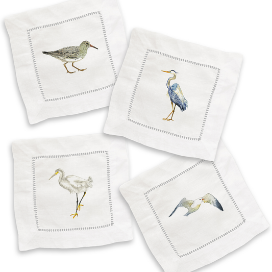 Sea Birds Mixed Linen Cocktail Napkin Set