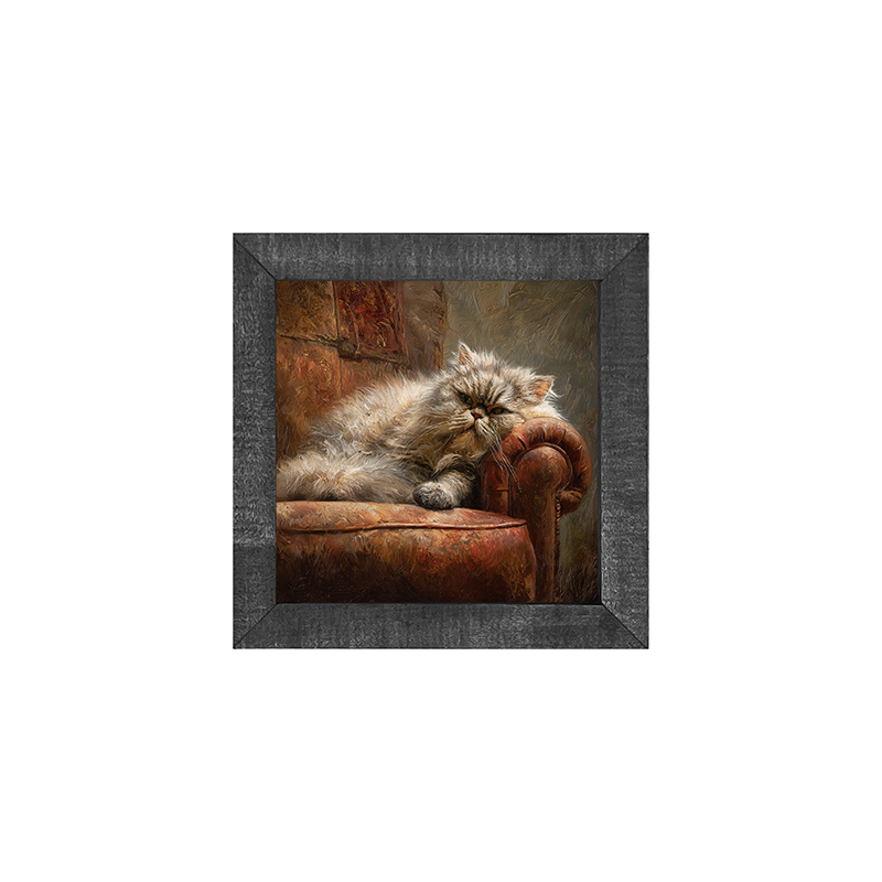 Armchair with Lounging Persian Cat - Square Box Frame