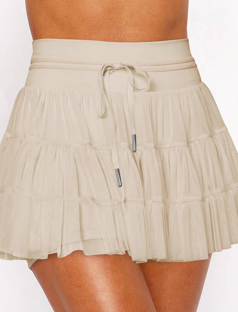 Drawstring Waist Ruffle Tennis Skirt
