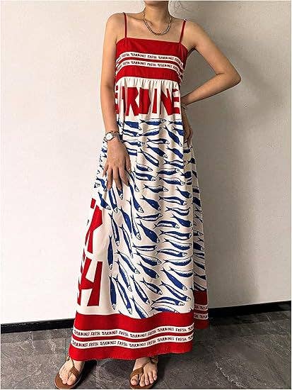 Fresh Sardine Prints Vacation Slip Maxi Dress