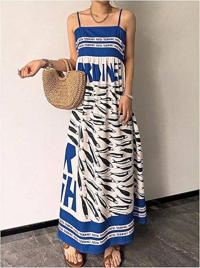 Fresh Sardine Prints Vacation Slip Maxi Dress