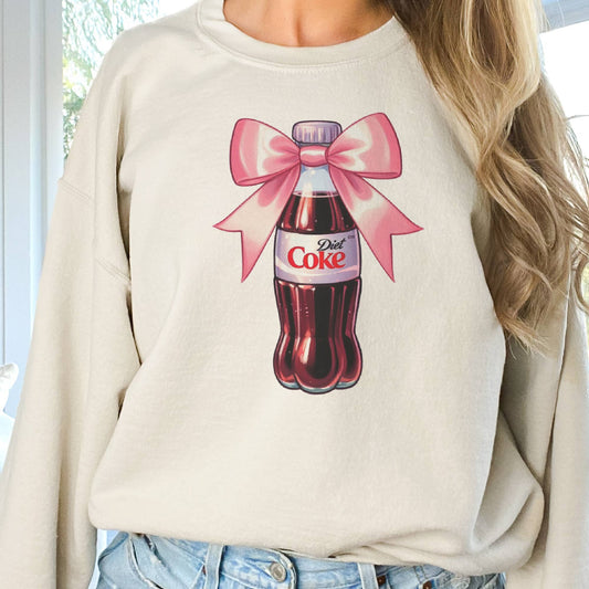 Diet Coke Pink Bow Soda Bottle Graphic Sweatshirt