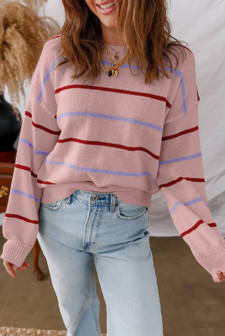 Effortless Colorful Striped Long Sleeve Sweater