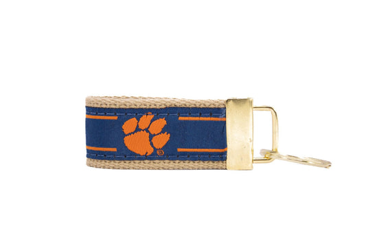 Clemson Tigers Collegiate Woven Ribbon Key Chain. Clemson University Key Fob. Clemson Tigers  Gift. Brass Clasp and O-Ring.