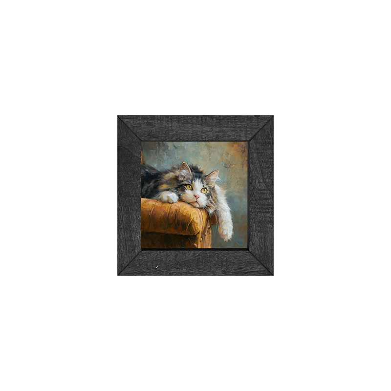 Armchair with Lounging Cat - Square Box Frame