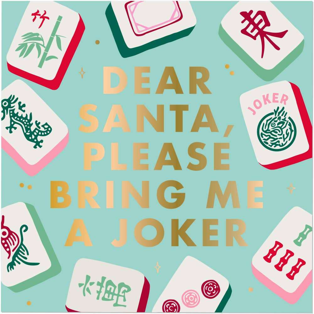 Mahjong Gold Foil Holiday Cocktail Napkins | Santa Joker